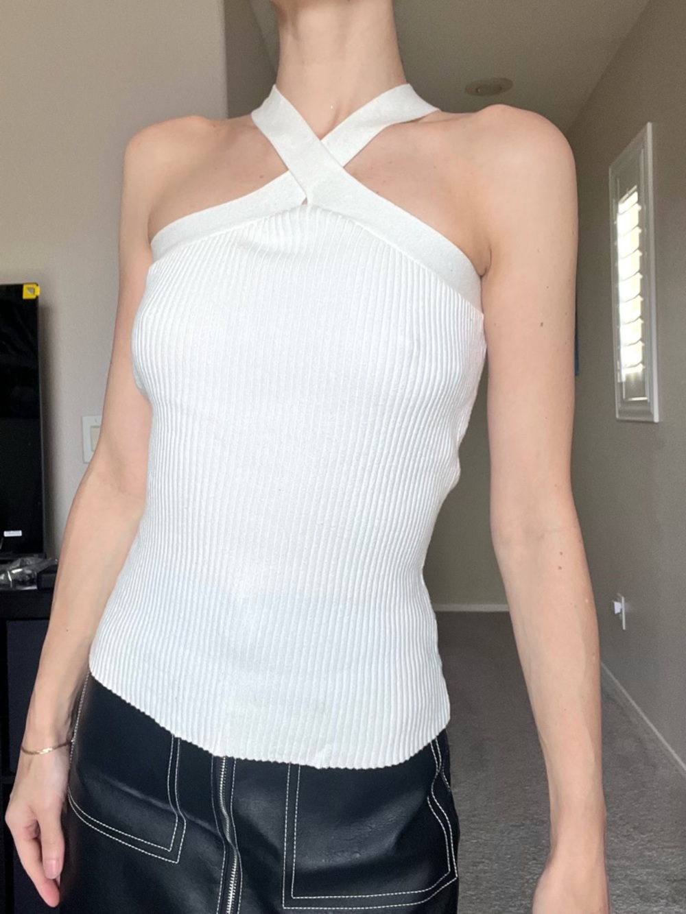 Knit top crossed neck NWOT